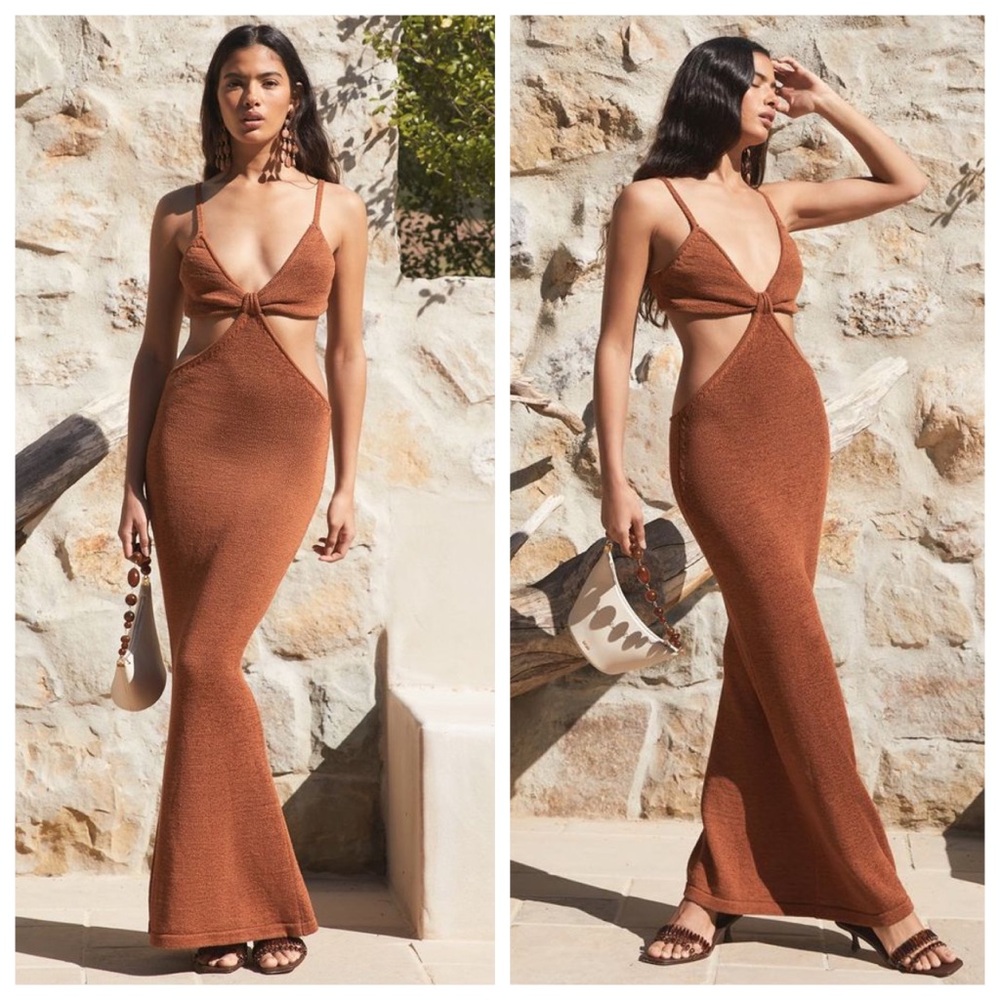 Cult Gaia Serita Cut-Out Woven Knit Maxi Dress (Sz S) Amber